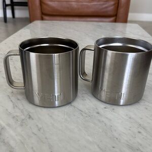 Yeti Stainless Steel Mugs No Lids- Silver Brushed Finish (Pair)